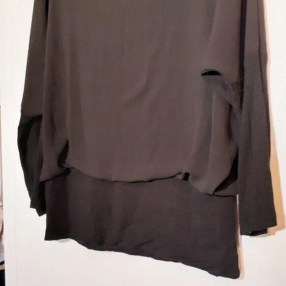 JOSEPH A. Black Blouson Chiffon / Rayon Knit Tunic; Dolman Sleeves; Size Medium - Picture 1 of 6